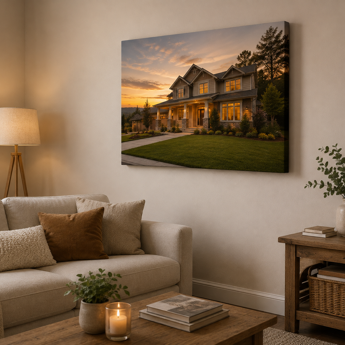 Personalized Modern  House Portrait Canvas